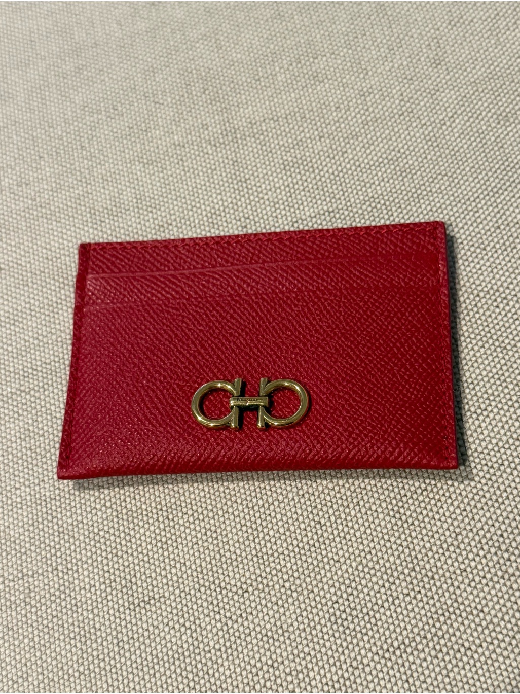 Salvatore Ferragamo Red Leather Card Key Holder With Gold Gancini Salvatore Ferragamo Red Leather Card Key Holder With Gold Gancini